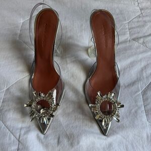 Amina Muaddi Silver Embellished Women's Shoes